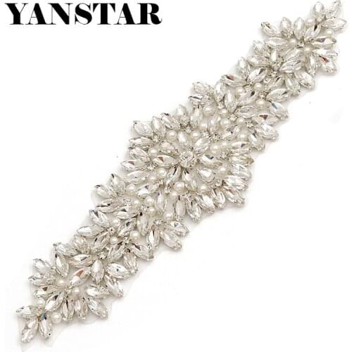 YANSTAR(10PCS)Wholesale Beaded Bridal Clear Rose Gold Crystal Rhinestones Appliques Wedding For Bridal Belt YS825