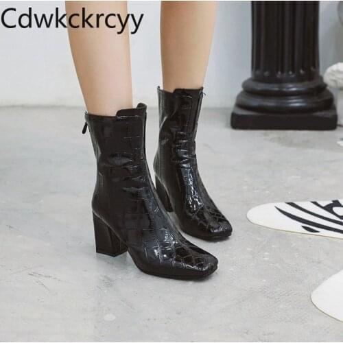 Winter The New fashion Square head Thick heel Martin boots black Sexy Plus cashmere Keep warm High heel Women boots size 34-48