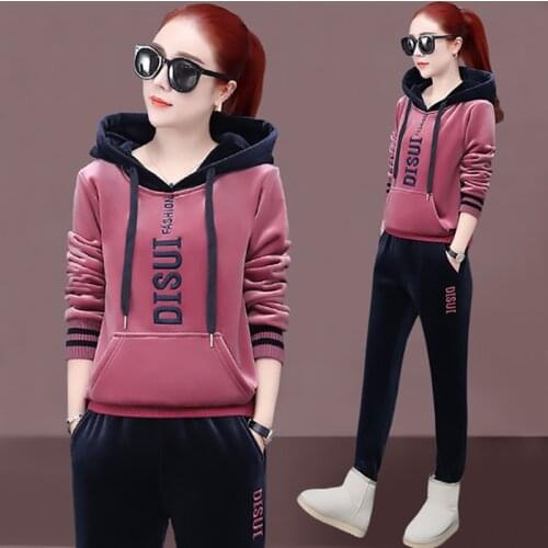 Women Velvet Tracksuit Two Piece Set Velour suit women Winter Sexy Fashion Long Sleeve Hoodies and Pants Size 3XL Female Clothes