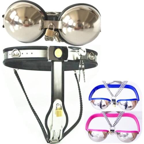 Female Chastity Belt Bra 2in1 Pink Blue Black Adjustable Size Stainless Steel Chastity Belt Bondage Sex Toy for Women G5-17