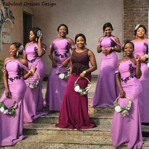 Elegant Mermaid Bridesmaid Dresses Long Spaghetti Strap Off Shoulder Applique Lace Women Wedding Party Dress Maid Of Honor