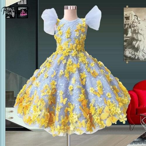 Pretty Yellow 3D Flower Lace Prom Gown Round Neck A Line Short Evening Party Dress 2021 Robe de soiree Cocktail Dresses Custom