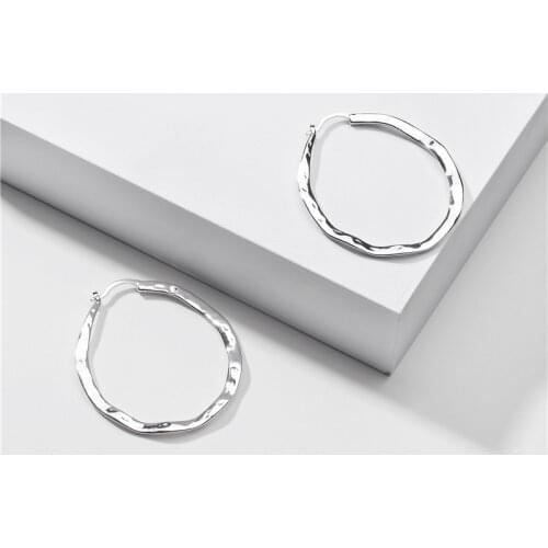 Gold Silver Color Hammered Surface Oval Round Big Hoop Earring Copper Brass Statement Earrings for Women