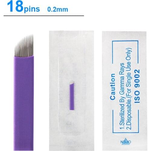 0.2mm 50pcs Tattoo Needle Accessories Permanent Makeup Sterilized Purple 18pins Super Sharp Microblading Blade For Eyebrow Lip