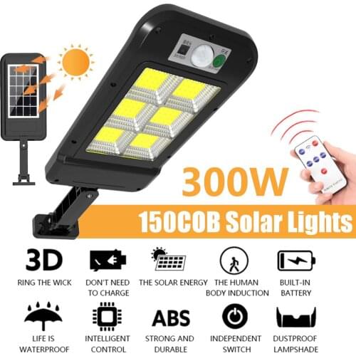 150 COB Solar Street Lights Outdoor Security Light Wall Lamp Waterproof PIR Motion Sensor Smart Remote Control Lamp 4 modes