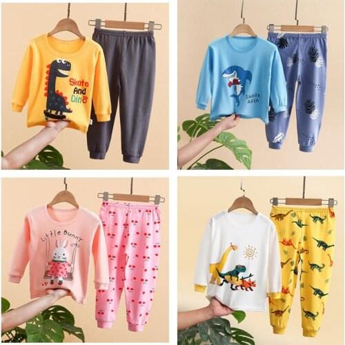 2PC/Sets Baby Boy Pajama Suits for Animal Dinosaur Rabbit Toddler Girls Cartoon Car Cherry Sleepwear Kid Children Cotton Pyjamas