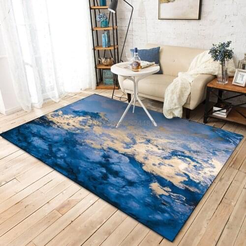 200*300cm Fashion Abstract Watercolor Blue Gold Sea Water Crystal Velvet Bedroom Living Room Floor Mat Carpet Customization