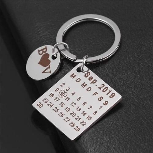 30mm*30mm personalizado German Calendar Keychain custom name Initials heart any text personalized customized anniversary gift