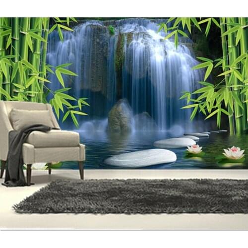 Custom 3D murals,Chinese landscape painting, lotus waterfall bamboo papel de parede,living room sofa TV wall bedroom wallpaper