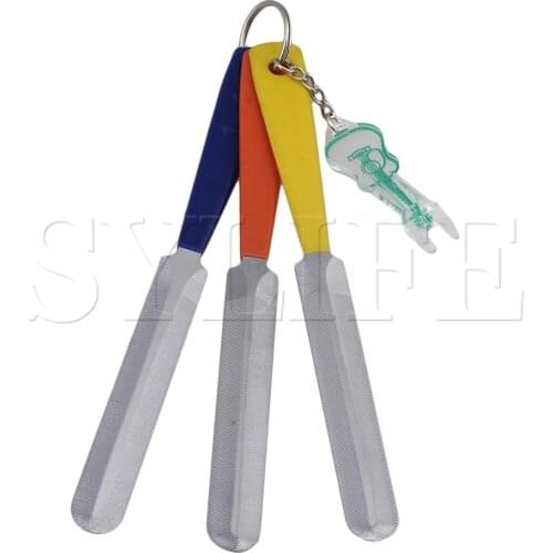 3x Steel Guitar Bass Fret Nut File Tapered V Shaped Slotted w/ Key Chain