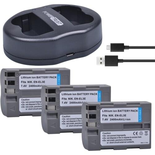 3x 2400mAh EN-EL3E EN EL3E EN-EL3e ENEL3E Battery + Dual USB Charger for Nikon D30 D50 D70 D80 D90 D100 D200 D300 D700 Camera