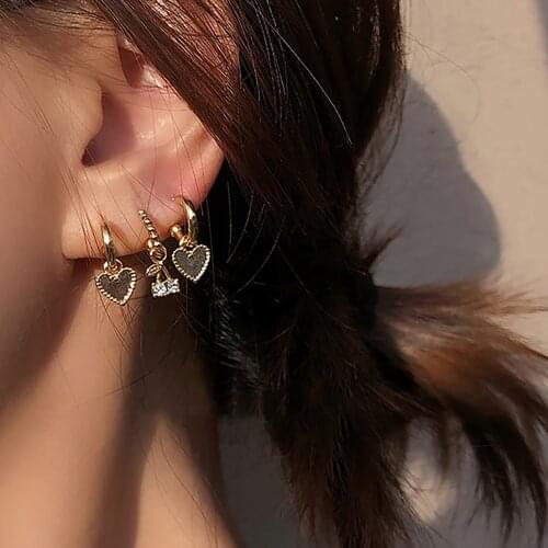 4Pcs/Set Love Heart Gold Small Hoop Earrings Cherry Rhinestone Earrings for Women Cute Butterfly Romantic Earring 2020 Trendy