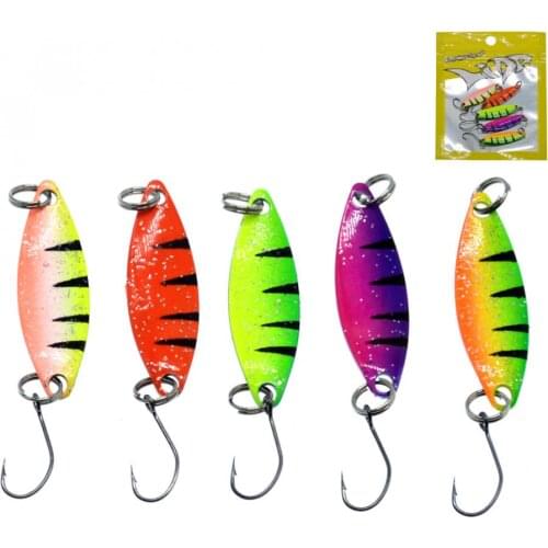 5pcs/lot Colorful Metal Spinner Spoon Fishing Lure 2g 3.5cm Metal Casting Jig Carp Baits with Single Hook