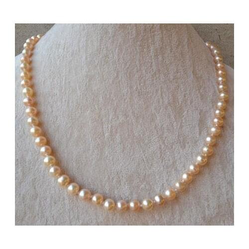 Classic Favorite Pearl Wedding Necklace AA 6-7MM Pink Real Freshwater Pearl Necklace Handmade Fine Jewelry Women Gift