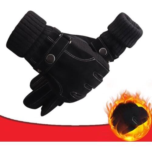Leather Gloves Mens Winter Plus Velvet Thickened Warmth Motorcycle Riding Electric Bike Non-slip Outdoor Ski Pigskin Gloves