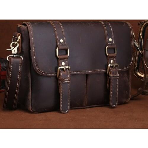 Fashion Brand Horse Leather Briefcase Man Hands Business Bag High Quality Handmade new Large Capacity Cowhide Shoulder Bags