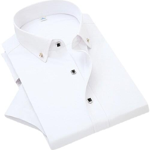 Mens Dress Shirt Short Sleeve New Non-ironing Solid Male Clothing Fit Business Shirts White Black Blue Navy Red High Quality