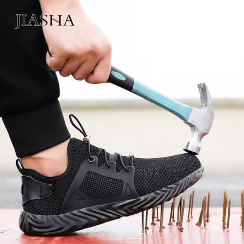 Safety Shoes Men Sneakers Casual 2021 Breathable Mesh Sneakers Men Shoes Lace Up Steel Cap Toe Work Shoes Comfortable Trainers