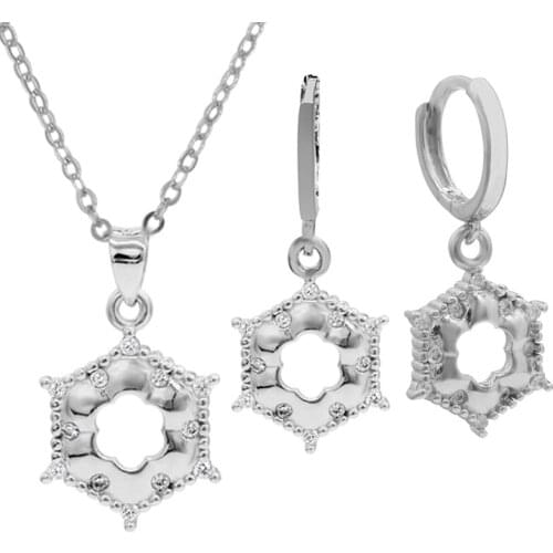 Exquisite High Quality Geometric 925 Sterling Silver Necklace Hoop Earrings Classic Hexagn Shape Bridal Jewelry Set Fine Gift