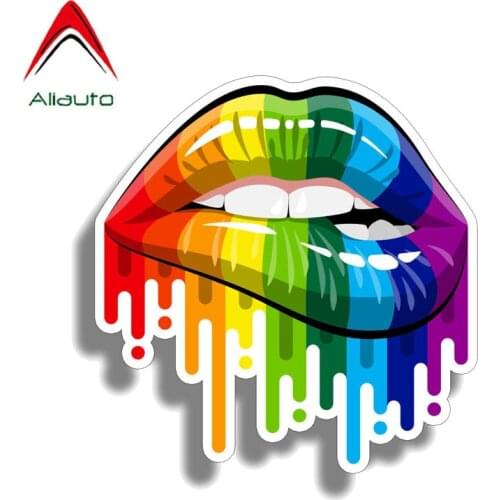 Aliauto Funny Car Sticker Rainbow Sensual Lips Sticker Sexy Abstract Paint Gay Cover Scratch Accessories PVC Decal,13cm*13cm