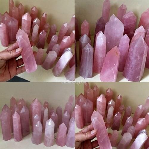 4-8cm Natural Rock Brazil Amethyst Pink Rose Quartz Crystal Wand Point Healing Mineral Stone Collection home DIY Decor