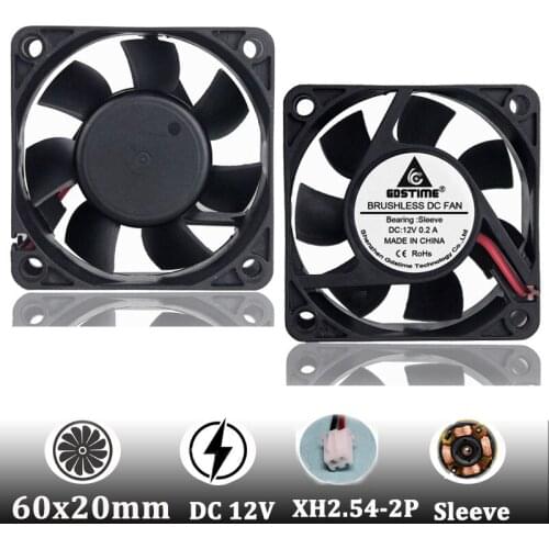 200pcs Gdstime 60mm cooler fan 12V DC 60X60X25mm Brushless 2pin For Computer PC Case Cooling