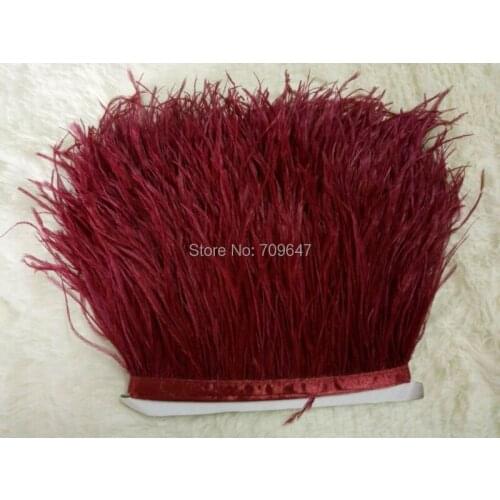 BURGUNDY Ostrich Feathers, 10 yards/lot - Wine Red Ostrich Fringe Trim on Satin Header 5-6" in width,piume decorative