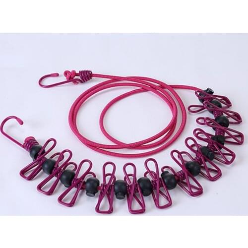 Portable Clothesline Windproof Clothes Rope Drying Rack Cloth Hanging Line Outdoor Camping Traveling Organizer Hanger 12pcs Clip