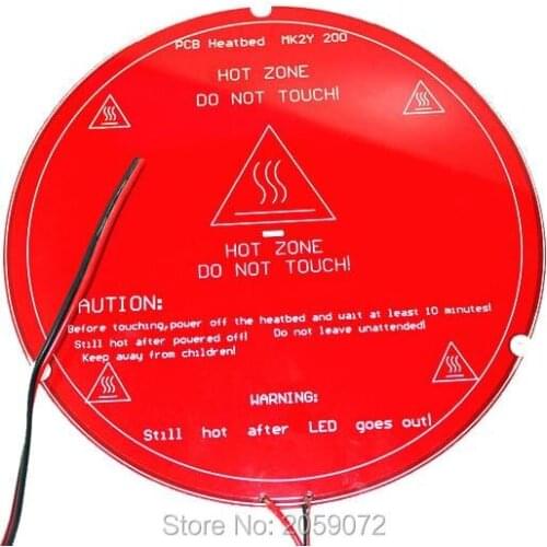 RepRap 3D Printer PCB Heatbed Round-red-D200 Heated Bed Hot Plate For Delta,PCB Heatbed Delta with power cable