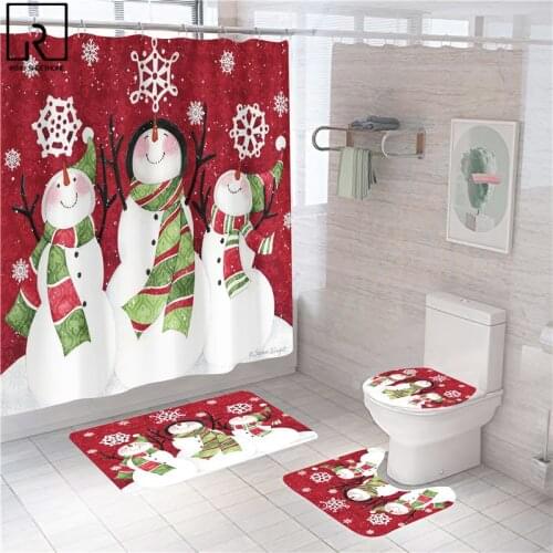 Christmas Cartoon Snowman Polyester Shower Curtain Hooks Cloth Bathroom Curtain Festival Decor Bath Mat Set Toilet Accessories