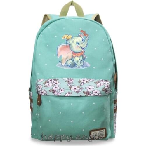 Hot Anime little flying elephant Backpack Flowers Shoulder Travel Bag for Teenagers Girls Women Canvas Dot School Bag