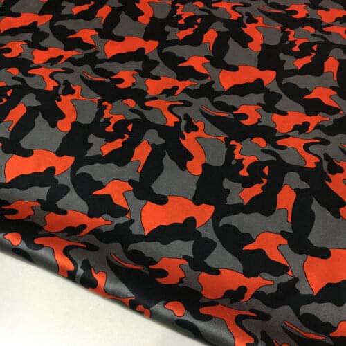 Spring and Summer Spandex Silk Satin Fabric New Dark Gray Orange Camouflage Geometric Printed Mulberry Silk Clothing Fabric
