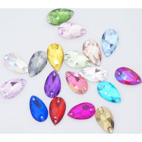 Fat water drop shape glass crystal flat back with two holes Sew on rhinestone beads Crystals dress shoes bags diy trim BW074