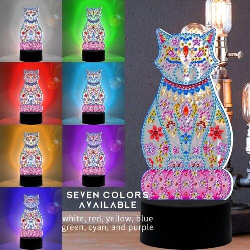 7 Colors Diamond Painting Light DIY Drill Cat Lamp Special Shape LED Embroidery Mosaic Kit Needlework Craft Home Decoration