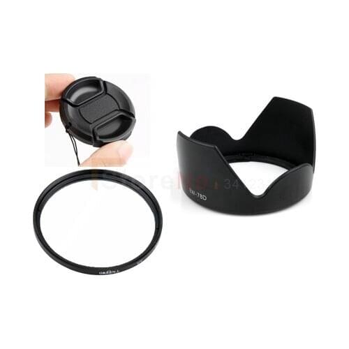 3 in 1 EW-78D Lens hood + 72mm Green.l uv filter & Lens cap cover For CAN0N 60D 70D 50D 700D 18-200MM lens With tracking