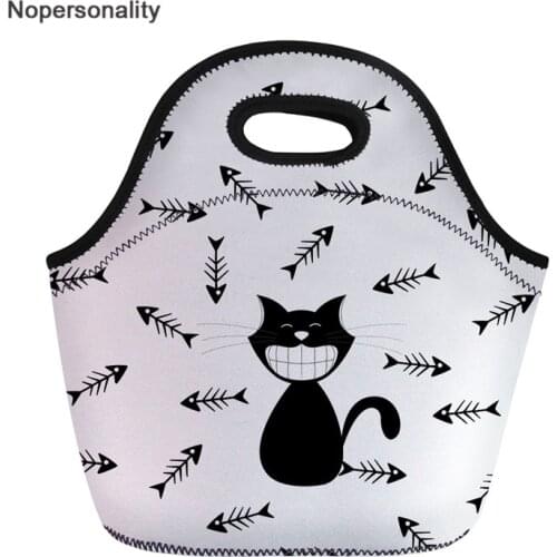 Nopersonality Cartoon Cat Print Thermal Insulated Tote Picnic Lunch Meal Bag Worker Office Neoprene Portable Insulated Food Bag