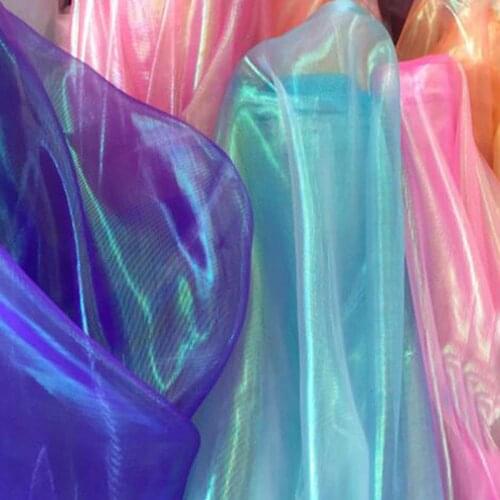 2 Yards - 150x180cm ransparent Holographic Fabric designer Fluorescent Fabrics Colorful Shiny Gauze Fabric Stage Wedding Decor
