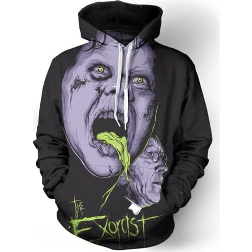 SOSHIRL Halloween Hoodies Funny Holiday Cosplay Hooded Sweatshirt Harajuku Couple Pullovers Cool The Exorcist Hip Hop Streetwear