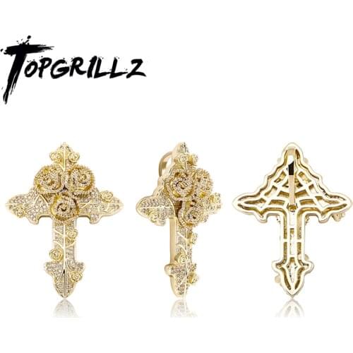 TOPGRILLZ New Rose Cross CZ Pendant Necklace High Quality Iced Out Bling Bling Pendant Hip Hop Rappers Jewelry For Gift Party
