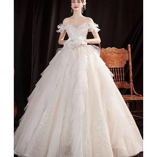 Wedding dresses 2021 sequins beading ruffle ball gown tulle floor length long bridal dresses cheap