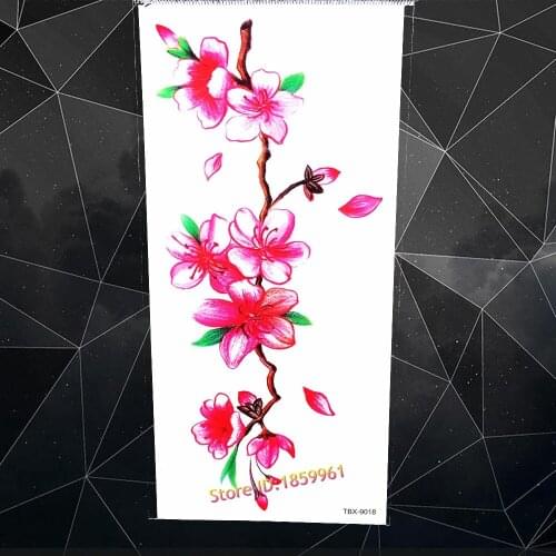 Large Cherry Flower blossom Waterproof Temporary Tattoo For Women Fake Flash Tattoo Stickers Sexy Girl Makeup Tips Big Tatoo Leg