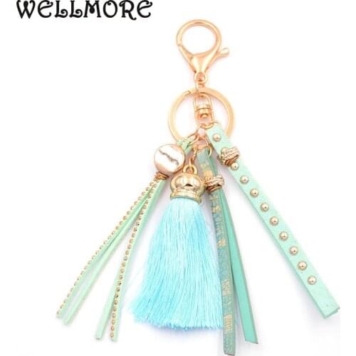 WELLMORE 2017 leather,tassel,colorful alloy Key Chain For Women Girl Bag Keychain