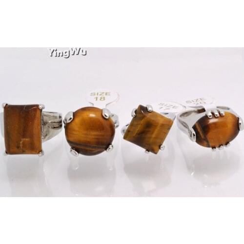 Yingwu 20pcs Wholesale Natural Irregular Natural Tiger Eye Rings Band Stone Ring For Women Antique Silver Plated Fashion Jewelry