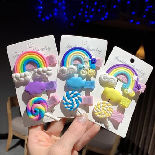2/3Pcs Cute Children Rainbow Lollipop Hairpins Hair Clip for Baby Girls Colorful Children Headdress Hair Accessories Ornament