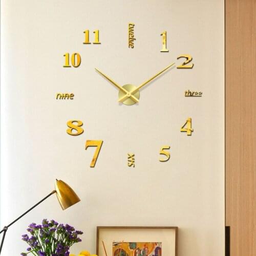 48" New fashion diy acrylic mirror wall clock europe 3d big quartz watch still life clocks living room home decoration stickers