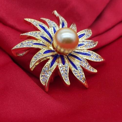 ALPHONSE Elegant Female Sun Flower Brooch Crystal Blue Brooch for Women Party Gifts Christmas Jewelry Brooch