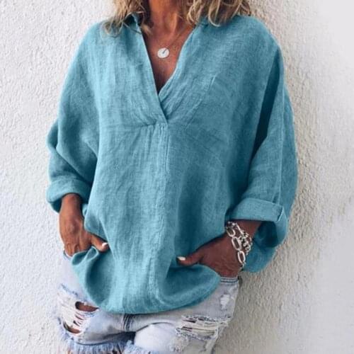 Women Shirt V Neck Pullover Skin-friendly Long Sleeve Solid Color Loose Blouse Ladies Casual Tops Comfortabele Stylish Shirts