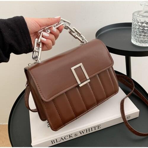 Women Chain Solid Color Crossbody Bags Female PU Flap Hand Bag Simple Daily Shoulder Street Pouch Youth Ladies Versatile Purse