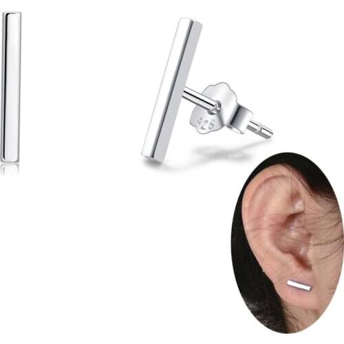 Fashion 925 Sterling Silver Small Vertical Bar Stud Square Line Stick High Polished Stud Earrings For Women