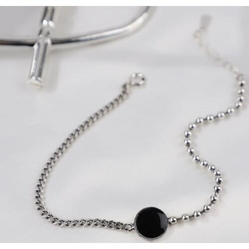 2021 New Vintage 925 Sterling Silver Black Round Bead Charm Bracelet &Bangle For Women Wedding Jewelry SL307